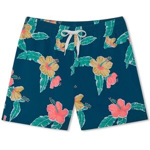 chubbies Kids Floral Swim Shorts - Teal with Pink & Yellow Flowers